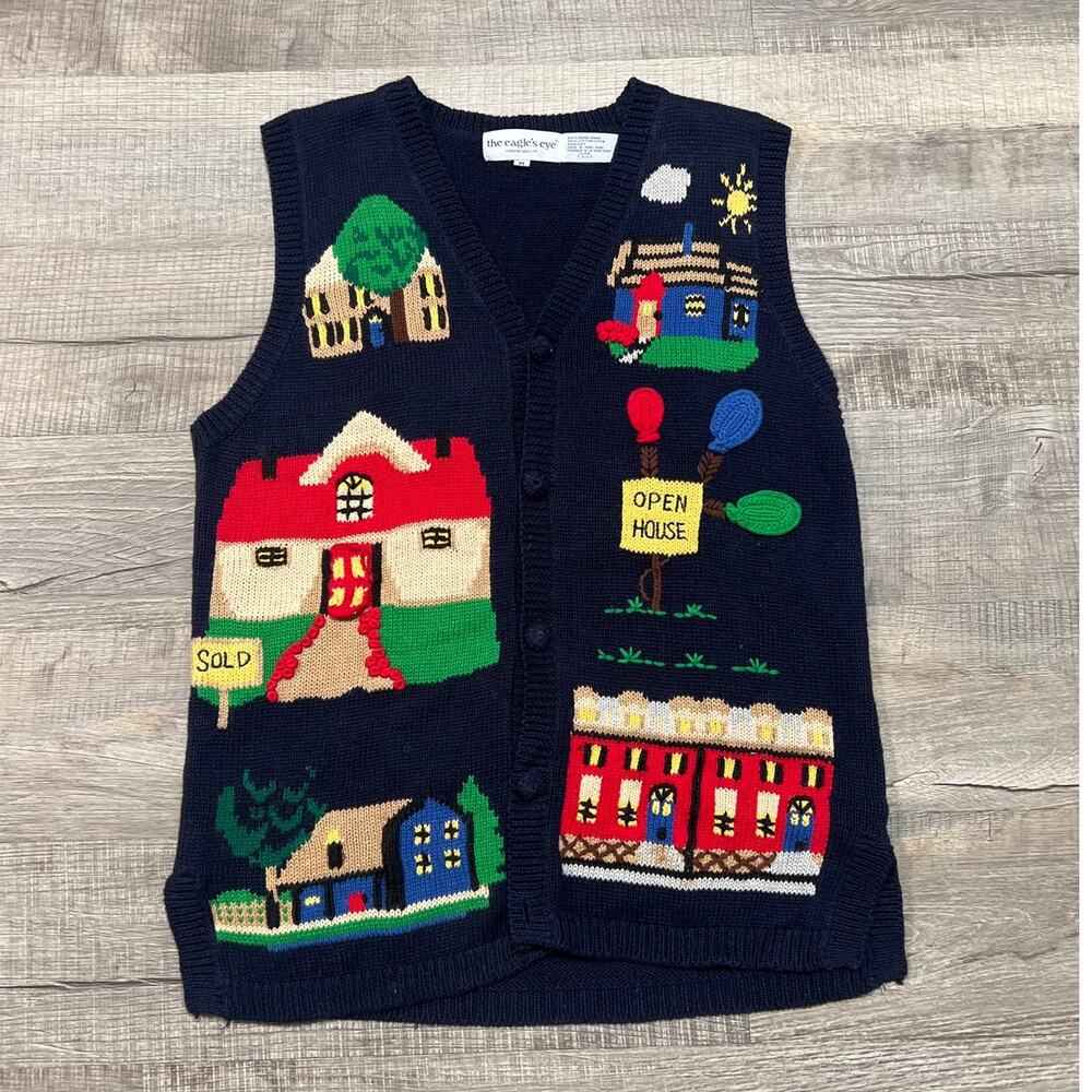 Eagles Eye Vintage 1994 Realtor Novelty Sweater Vest Kitsch Real Estate Medium